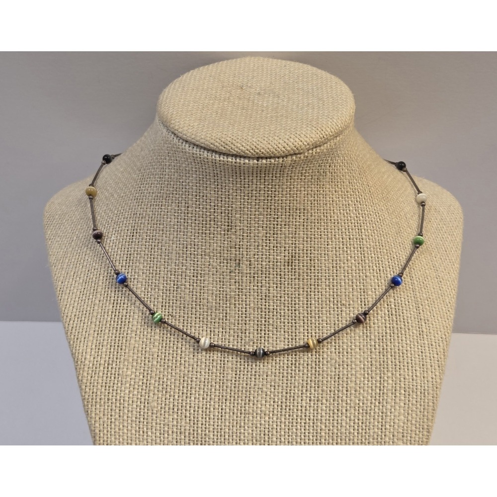 Vintage Liquid Sterling Silver Cats Eyes Choker Necklace‎ 15.5"